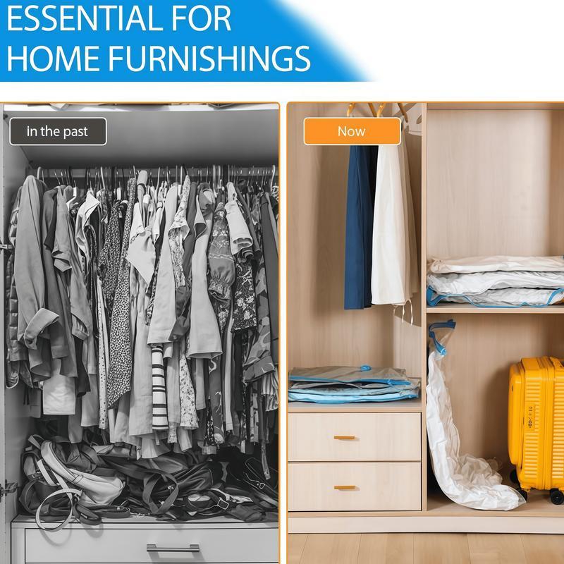 Wardrobe before and after using vacuum storage bags for home furnishings